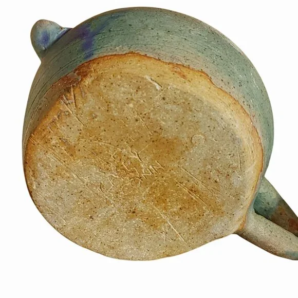 Handcraft Ceramic Teapot Rustic Green Blue Glaze Finish Unique Handmade Pottery